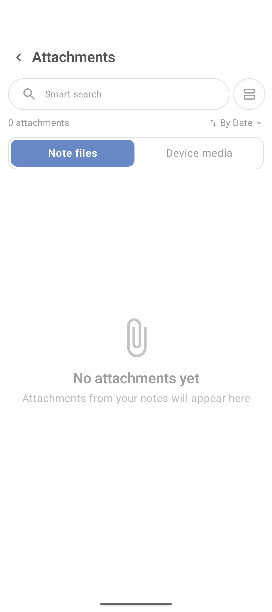 Tela Attachments do DicaNote com lista de arquivos